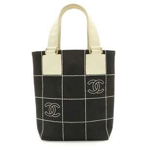CHANEL Chocolate Bar Coco Mark Tote Bag, Handbag, Canvas, Black, White, A21375
